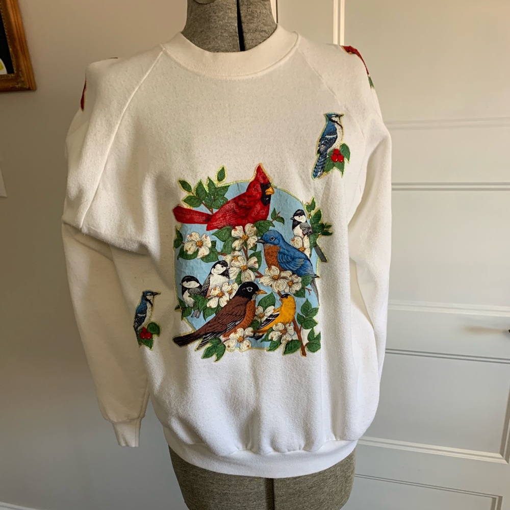 VTG Grannycore Bird Nerd Fruit of the loom sweatshirt Lg made in USA